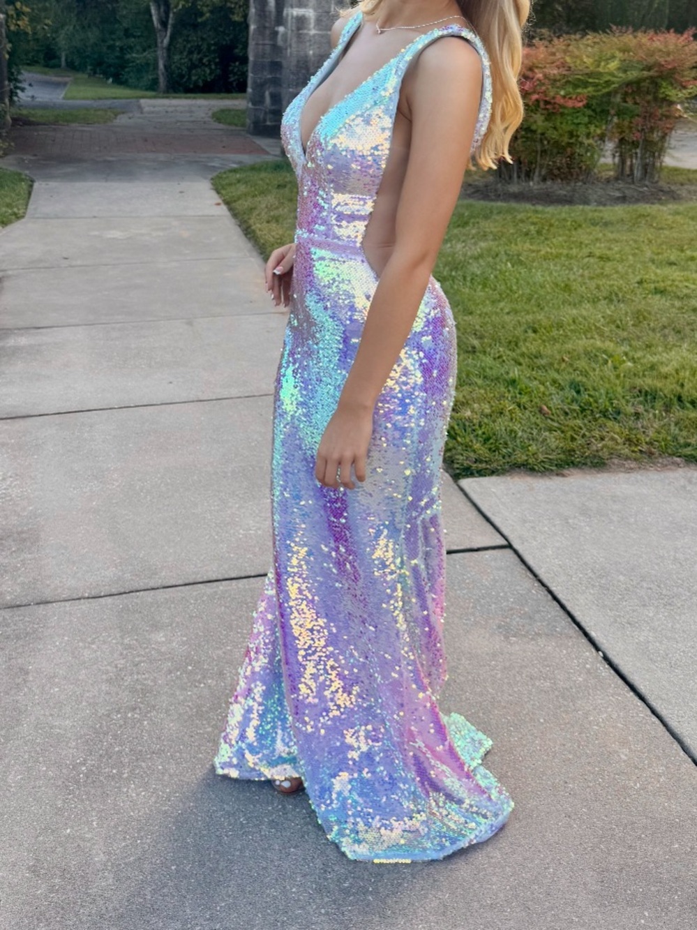 Johnathan Kayne Iridescent Sequin Mermaid Gown - Lavender/Seafoam